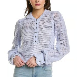 Free People Purple Open Weave Cropped Snowdrift Pullover Top Sweater Size Small
